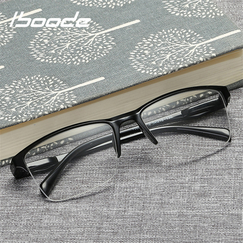 Iboode-gafas de lectura de medio marco para hombre y mujer, lentes de visión de lejos, ultraligeros, color negro con fuerza de + 75 a + 400 ► Foto 1/6