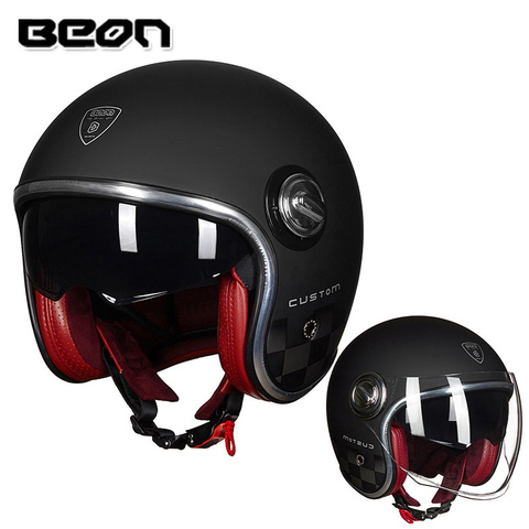 BEON-Casco B108A retro para motocicleta, protector con visera doble de 3/4 de cara abierta, vintage ► Foto 1/4