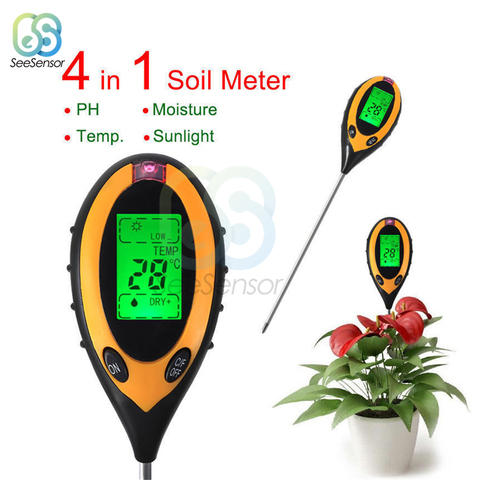 Medidor de PH del suelo 4 en 1, medidor de PH y humedad, medición de la temperatura solar, análisis de intensidad, acidez alcalina ► Foto 1/6