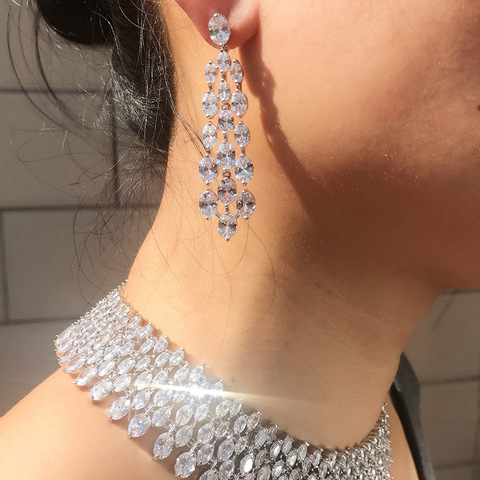 Gargantilla de circonia cúbica de piedra blanca transparente, accesorios de vestido de novia de boda, ajuste pesado de micro pavé, pendientes, última novedad ► Foto 1/2