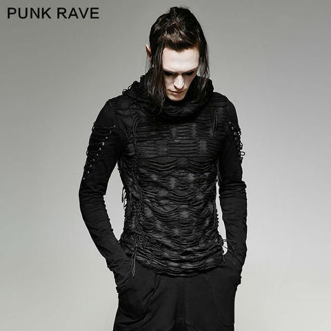 Nuevo Punk rave Rock casuales de moda negro gótico novedad la manga larga de los hombres t camisa T438 M XXL ► Foto 1/5