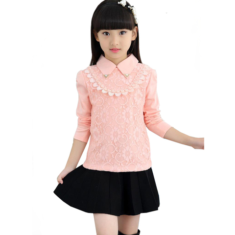 Blusa de algodón para niñas pequeñas, camisa gruesa cálida rosa para niñas pequeñas, camisa de encaje con cuello vuelto, 2022 ► Foto 1/6