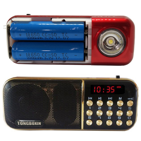 B-851SS portátil con linterna LED, altavoz de Radio FM, USB, reproductor TF, dos baterías recargables, función de reloj de tiempo, 18650 ► Foto 1/6