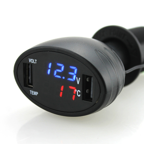 3in1 Digital LED COCHE voltímetro termómetro Auto cargador USB 12 V/24 V medidor de temperatura medidor de voltaje encendedor de cigarrillos accesorio ► Foto 1/6