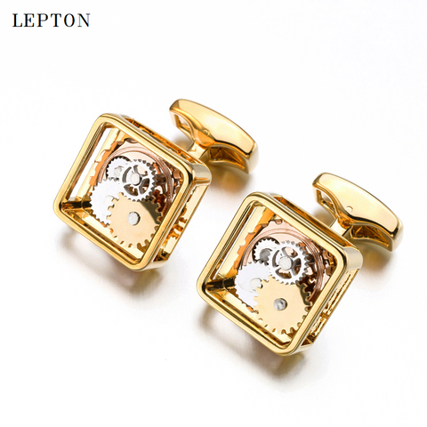 Lepton-gemelos de cambio de marcha para hombre, cuadrado, Steampunk, mecanismo de reloj, gemelos para negocios, gemelos de boda, gran oferta ► Foto 1/6