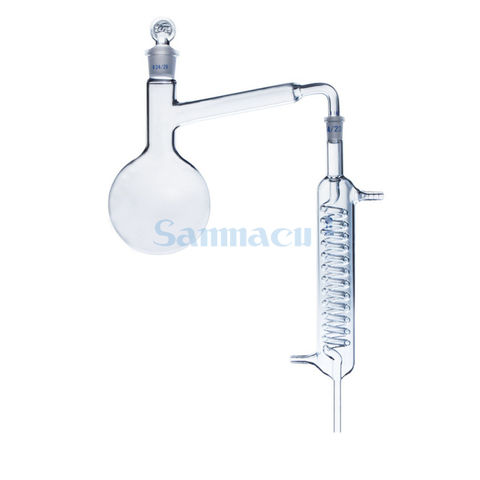 Dispositivo de destilación de laboratorio, matraz de fondo redondo con condensador de vidrio de bobina, 1000ml ► Foto 1/1