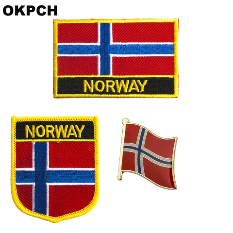 Bandera Nacional de Noruega bordada, parches de hierro para ropa, insignias de Metal, PT0144-3 ► Foto 1/6