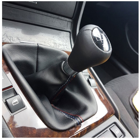 Perilla de palanca de cambios de coche, pomo de caja de cambios Manual con cubierta de freno de mano de cuero Real para BMW Serie 3 E36 E46 M3 ► Foto 1/6