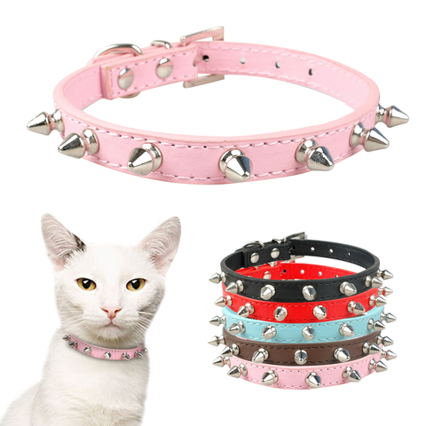Collar Gato genial con tachuelas de cuero para perros pequeños, medianos, Chihuahua, 5 colores ► Foto 1/6