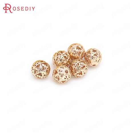 Cuentas espaciadoras huecas redondas de latón, accesorios de joyería de calidad, 6 uds., 8MM, 10MM, 12MM, 24K, Color dorado champán ► Foto 1/6