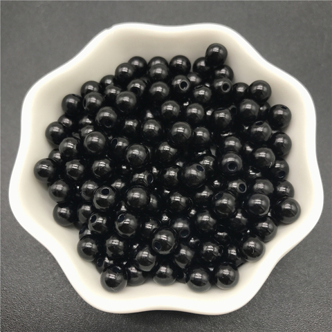 Perlas de imitación acrílicas para fabricación de joyas, abalorios redondos, separador con perla, color negro, 4mm, 6mm, 8mm, 10mm ► Foto 1/2
