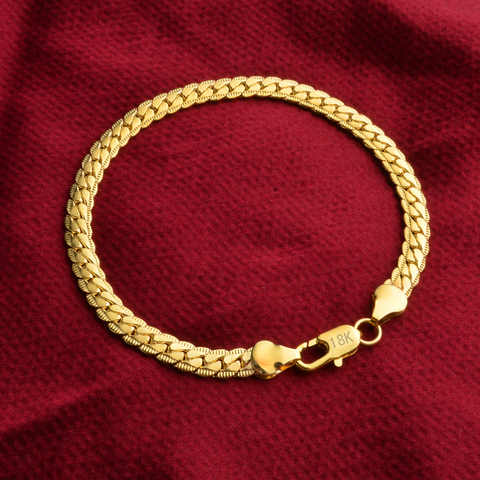 Precio al por mayor, joyería de moda para mujeres y hombres, pulseras de cadena de 5mm de color dorado para hombres 20 cm de largo, pulsera bonita de moda ► Foto 1/6