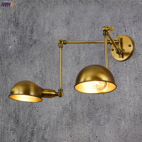 IWHD-Lámpara de pared Vintage ajustable de cobre, antigua, 2 cabezales, Retro, Loft, Industrial, candelabro Edison ► Foto 1/6