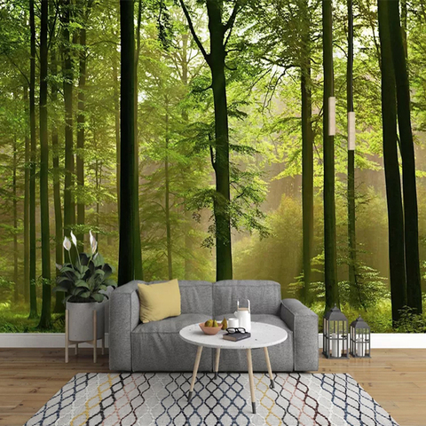 De papel pintado con foto 3D verde bosque árbol Mural de paisaje de Naturaleza de papel de pared para sala de estar dormitorio Fondo pintura de la pared ► Foto 1/6