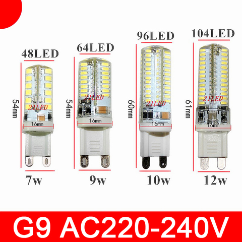 Mini lámpara LED G9, 7W, 9W, 12W, 3014 SMD, CA de 110V, 220V, cuerpo de sillcono, bombilla LED de maíz, 64LED, 104LED, Araña de cristal, foco COB ► Foto 1/6