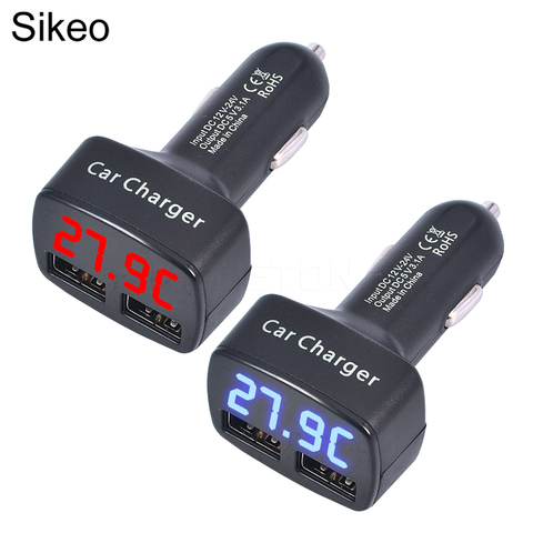Sikeo-cargador de coche 4 en 1, 5V, 3.1A, puertos USB duales, adaptador de enchufe para iPhone, Tablet, PC, con pantalla LED azul y roja, cargador de coche ► Foto 1/6