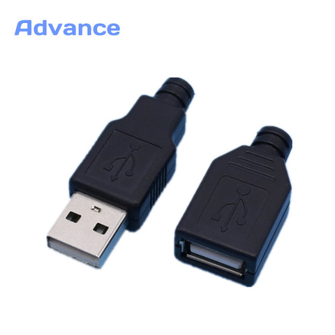 Conector USB macho y hembra 2,0, Conector de carga Micro USB, cola de plástico negro, 1 par ► Foto 1/6