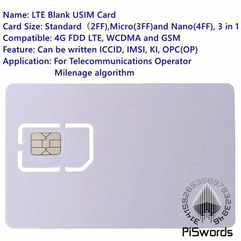 Piswords SIM tarjeta USIM 4G LTE WCDMA GSM en blanco Mini Nano micro escritura programable tarjeta SIM de operador Milenage algoritmo ► Foto 1/4