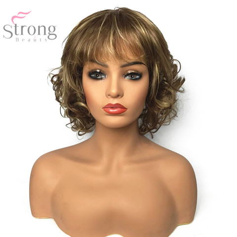 StrongBeauty-Peluca de cabello sintético para mujer, pelo corto rizado sin tapa, Rubio/Natural ► Foto 1/6