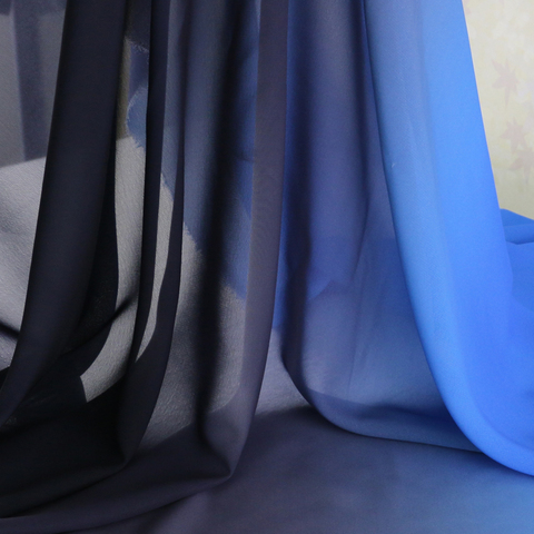 Tela de vestido gradiente 100d, azul real, negro, material de gasa ombré ► Foto 1/6