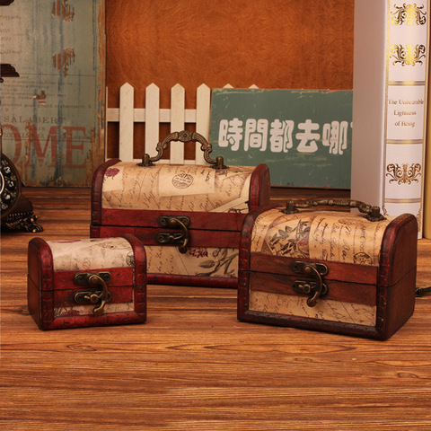 Zakka-caja de madera decorativa para almacenamiento de joyas, caja de almacenamiento con patrones de estampillas Vintage, para escritorio ► Foto 1/5