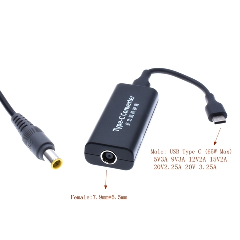 65W USB tipo C adaptador, cargador y convertidor Dc Power Jack conector para portátil teléfonos móviles 7,9*5,5mm hembra a USB tipo C adaptador ► Foto 1/4