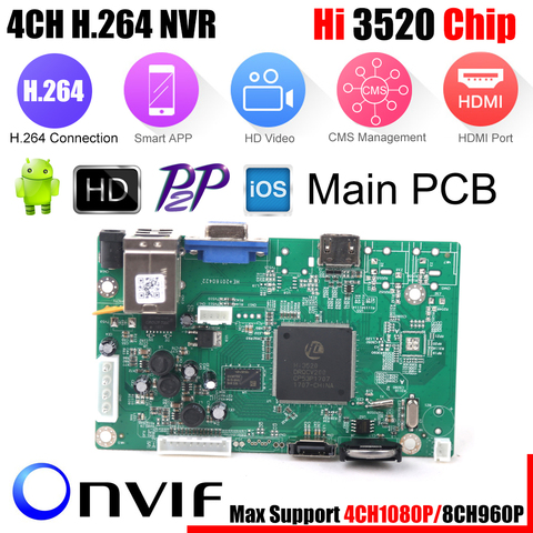Mini placa grabadora de red de seguridad NVR, 1080P, 4 canales, 4 canales, 1080P / 8 canales, 960P, alerta de correo electrónico ONVIF, detección de movimiento con Cable HDD ► Foto 1/6