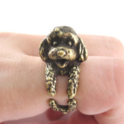 Anillos de perro pequeños con forma de caniche de juguete al detalle, color negro, Bronce Antiguo, 1 Uds. ► Foto 1/6