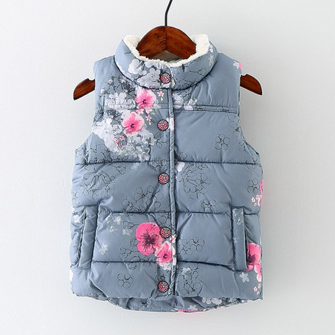 Chaleco de invierno para niños y niñas, chaqueta sin mangas con plumón de piel, ropa gruesa de algodón con estampado Floral ► Foto 1/6