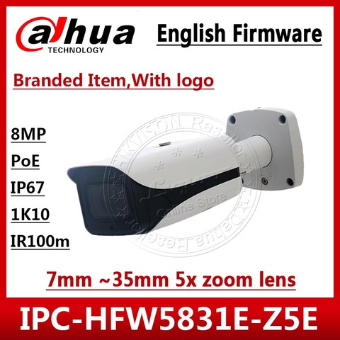 DAHUA 8MP cámara IP IPC-HFW5831E-Z5E 7mm ~ 35mm 5x lente de zoom IP67 IK10 POE 100m Rango de IR cámara de seguridad IPC-HFW5831E-ZE con logo ► Foto 1/1