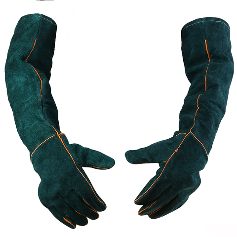1 par de guantes de soldadura de cuero de vaca largos guantes resistentes al calor guantes de trabajo de engranaje de cuero de seguridad 60 cm ► Foto 1/6