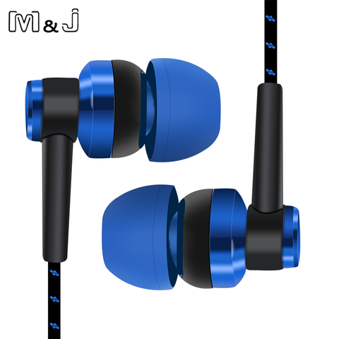 M & J MP3 MP4 cableado Subwoofer auriculares cuerda trenzada de alambre de cuerda de tela de aislamiento de ruido auriculares para iphone Xiaomi redmi pro auriculares ► Foto 1/6