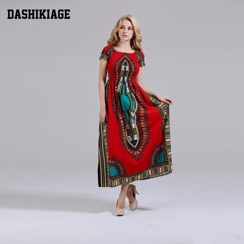 Dashikiage 100% algodón Vintage Dashiki largo vestido con manga de pétalo cuello barra Africana impresión Maxi vestidos-dos estilos ► Foto 1/6