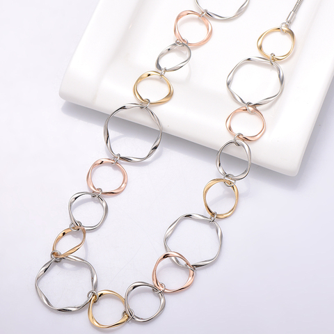 Tiempo Simple gran círculo de oro collar de cadena de plata Mezcla color elegante suéter largo collar de cadena para las mujeres Kolye joyería ► Foto 1/6