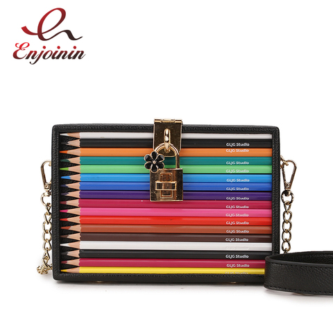 Nueva llegada de Color caja de diseño de lápiz estilo Pu señoras partido bolso de embrague cadena bolso de mano para mujeres Crossbody Mini bolso de Messeng ► Foto 1/5