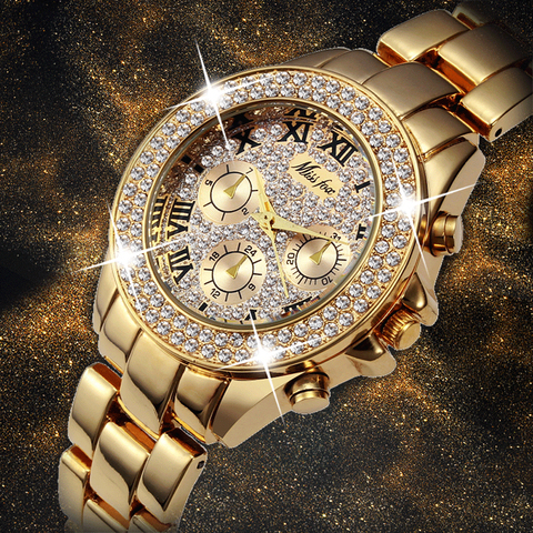 MISSFOX-relojes de lujo para mujer, cronógrafo falso, números romanos, oro de 18K, de pulsera de cuarzo, 2022 ► Foto 1/5