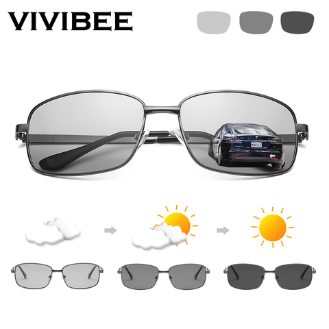 VIVIBEE-gafas de sol polarizadas fotocromáticas rectangulares para hombre y mujer, lentes de sol polarizadas para conducción segura en coche ► Foto 1/6