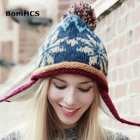 BomHCS 100% hecho a mano estilo étnico ganchillo Parquet de mosaico Beanie de punto sombrero del invierno de las mujeres gorra ► Foto 1/6