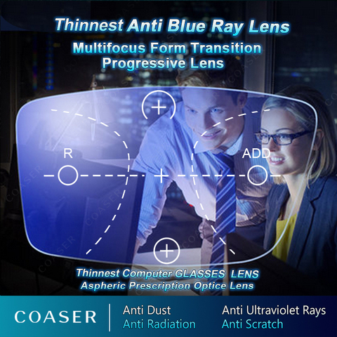 Anti-Luz Azul de forma libre Multifocal Progresiva lente gafas óptica espectáculo lectura Progressiva/1,56/1,61/1,67 ► Foto 1/6