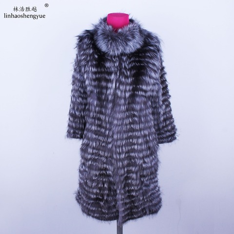 Linhaoshengyue-abrigo largo de piel de zorro, trazador de líneas de punto de lana con cuello levantado elegante, novedad de 2022 ► Foto 1/6