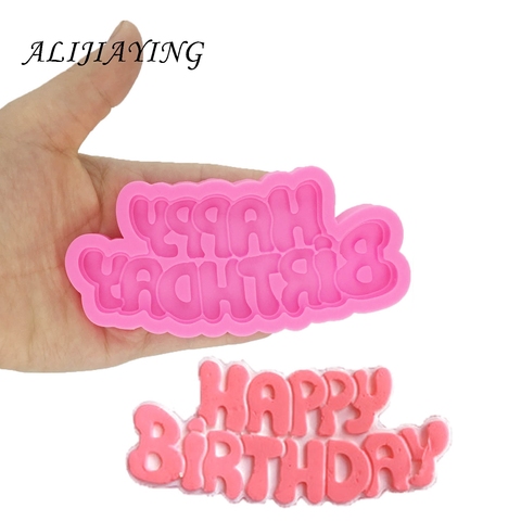 Moldes de silicona con forma de cumpleaños feliz DIY, moldes de Chocolate con letras, pasta de goma, utensilios para decoración de tortas con Fondant, venta al por mayor, D1333 ► Foto 1/6