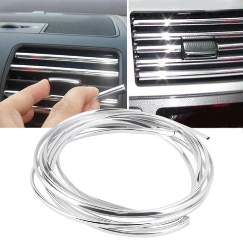 El más nuevo 4 m U forma DIY coche-estilo Interior rejilla de ventilación interruptor de borde de ajuste de salida decoración de tira de moldeo cromo caliente de plata ► Foto 1/5