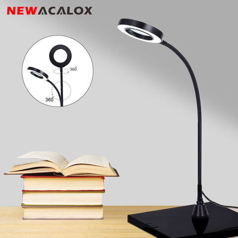 NEWACALOX-lupa LED para escritorio, lámpara de escritorio con USB, 3X, brazo Flexible magnético, iluminado, para soldar, lectura, banco de trabajo ► Foto 1/6