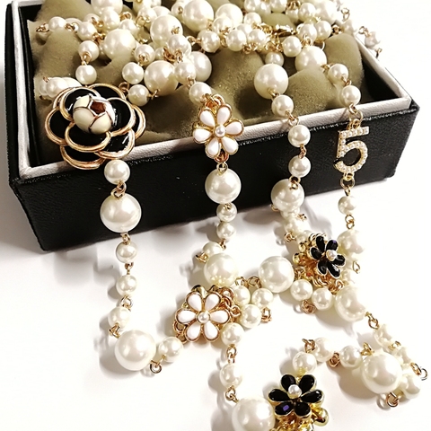 Mimiyagu-collar largo de perlas de imitación para mujer, colgante de doble capa No.5, collar largo, joyería para fiesta ► Foto 1/6