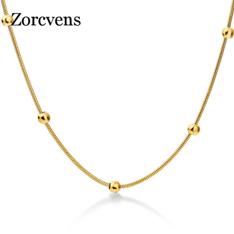 ZORCVENS 316L de acero inoxidable de color dorado colgante de bola collar de cadena de eslabones collar de joyería de moda para mujeres o hombres ► Foto 1/6