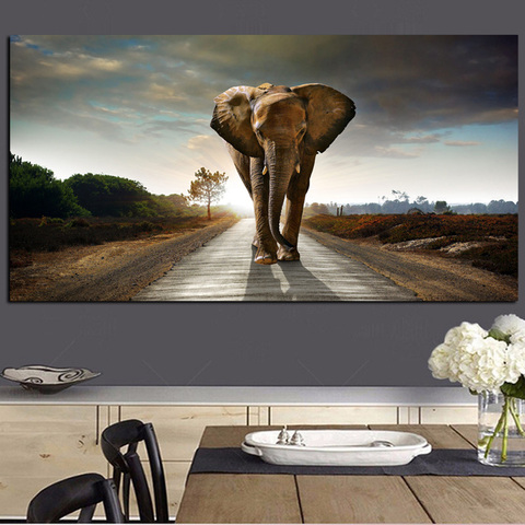 Elefante de África Animal pintura al óleo de paisaje en lona Poster de Pop Art y abstracto imagen artística para pared para decoración para sala de estar ► Foto 1/6