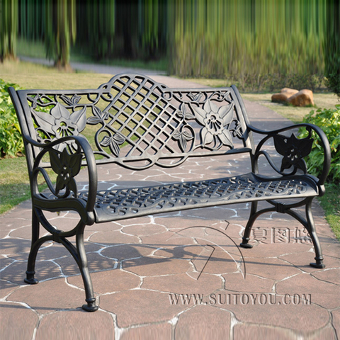 45 pulgadas de aluminio fundido Patio jardín Banco Patio ocio conversación juego de asientos para decoración de muebles para el hogar ► Foto 1/2