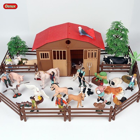 Oenux zoológico granja casa modelo de figuras de acción granja vaca gallina aves de corral animales Set estatuilla miniatura encantador educativo niños juguete ► Foto 1/6