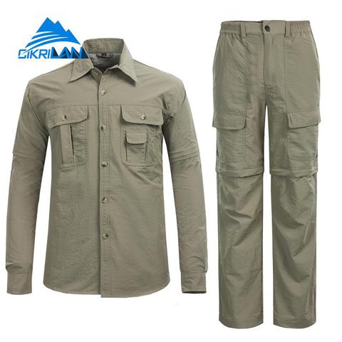 Caliente Camping escalada pesca traje de la ropa de los hombres ligero Trekking anti-UV protector solar de secado rápido de senderismo al aire libre camisa pantalones conjuntos ► Foto 1/6