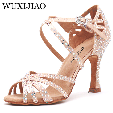 Wxijiao zapatos de baile de fiesta de mujer zapatos de baile latino de fondo suave de diamantes de imitación de satén zapatos de baile de Salsa para mujer heel5CM-10CM ► Foto 1/6